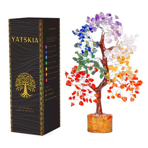 YATSKIA Chakra Tree - 7 Chakra Crystals and Healing Stones Gem Tree for Positive Energy - Crystal Tree of Life - Meditation Gifts for Woman - Chakra Decor - Gemstone Tree - Good Luck Gifts