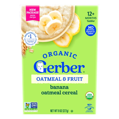 GERBER ORGANIC FOR BABY GRAIN AND GROW Toddler Oatmeal Banana Cereal 5x8oz