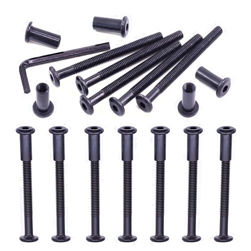 Swpeet 25Pcs M6x70mm Carbon Steel Black Hex Drive Socket Cap Bolts Barrel Nuts Assortment Kit with 1Pcs Allen Wrench, Screw Post Fit for Furniture Countsunk Belt Buckle Leather Binding Bolts