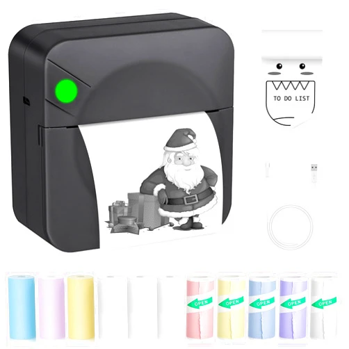 Zeacool Mini Sticker Printer,Mini Pocket Thermal Printer with 11 Rolls Paper,Bluetooth Inkless Printer Compatible with Android & iOS,Portable Receipt Printer for Photo,Journal,Memo,Travel,Black