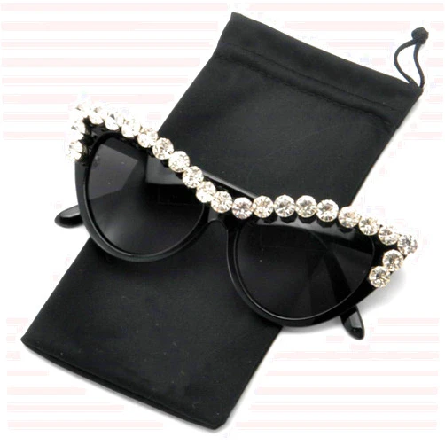 mincl/ Bling Sunglasses Crystal Rhinestone Shades Retro Half Rim Women Cat Eyewear