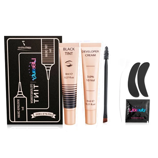 Libeauty Lash Color Kit, Instant Eyebrow Colour Kit Voluminous Natural Black Coloring Lasts for 4 Weeks Lash & Brow Treatment (with silicone eye patch）