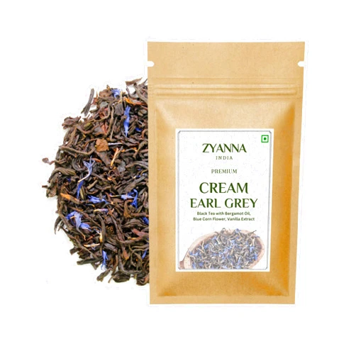 Zyanna Cream Earl Grey Tea - Premium Black Tea with Bergamot Oil & Vanilla Extract (3.53oz-100g-50 Cups)- Aromatic Loose Leaf Tea, Natural Ingredients Flavors