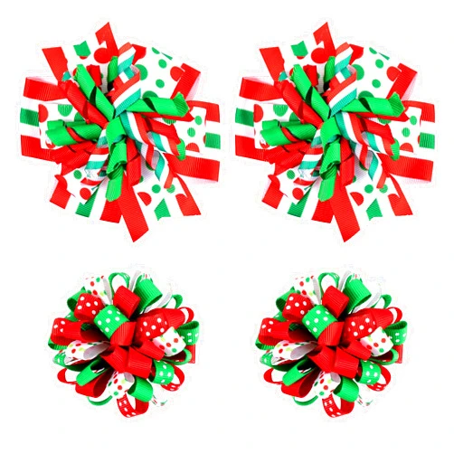 KCHIES Christmas Hair Bows Clip Girls Red White Green Ribbon Stripe Polka Dot Cheer Bow Korker Curly Flower Ball Hairbow Alligator Barrette Pins Kids Xmas Holiday Decor Accessory Gift