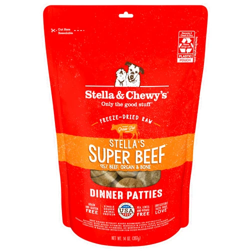 Stella & Chewy's Freeze Dried Raw Dinner Patties – Grain Free Dog Food, Protein Rich Stella’s Super Beef Recipe – 14 oz Bag
