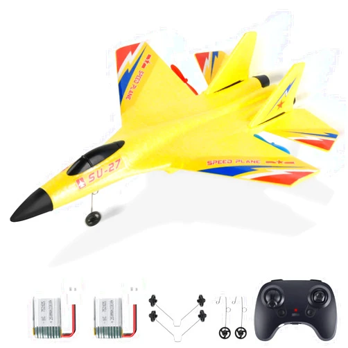 OUSEXI Remote Control Airplane for Boys Girls, Yellow RC Airplane Comes with 2 Batteries, 2.4 GHZ 2 Channels RC Aircraft for Beginners Kids(with Night Light)