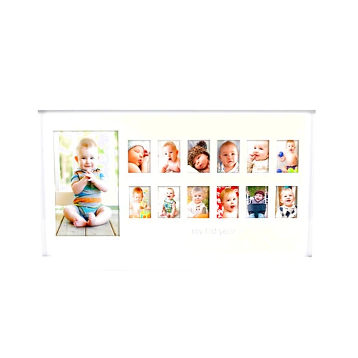 Pearhead My First Year Photo Moments, Baby's First Twelve Months Photo Collage and Gender Neutral Keepsake, Ideal for Baby Shower, New Mom Gift and Nursery Decor, 13 Photo Inserts, White
