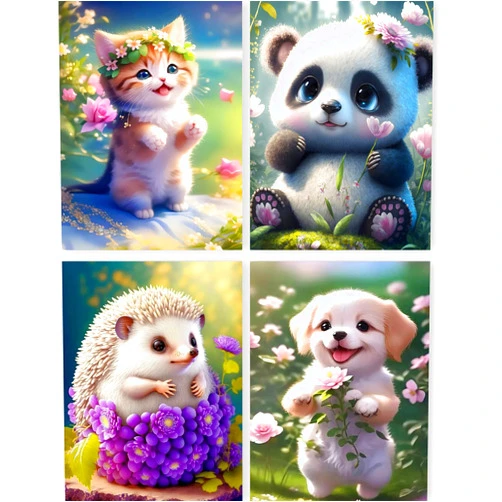 GemZono 4 Pack Diamond Painting Kits for Adults, 5D Animals Diamond Art Kits for Kids Beginner Cat Gem Art Full Drill Diamond Dots with Diamonds for Adults Home Wall Decor Gifts(12x16inch)
