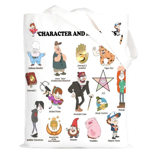 LEVLO Mabel & Dipper Twins Tote Bag Waddles Pig Fans Gift Gravity Character And Mysteries Shoulder Bag Grunkle Stan Merch