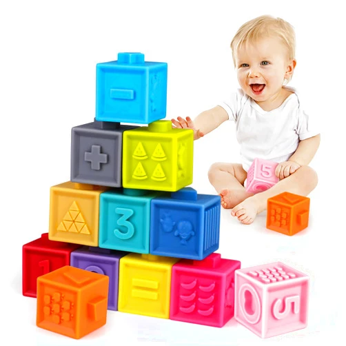 Amy & Benton Amy&Benton Soft Baby Rubber Stacking Block 1 Year Old Toddler Silicone Building Blocks for 6 12 18 Months Infant Teething Blocks Baby Infant Toys 6-12-18 Months Toys for 9 Month Old