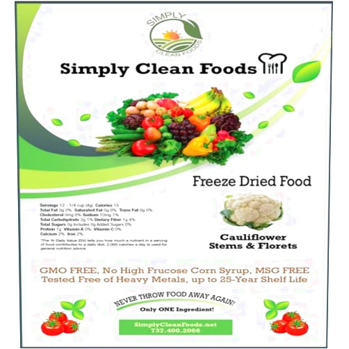 Simply Clean Foods Freeze Dried Cauliflower - Non-GMO - Made in USA
