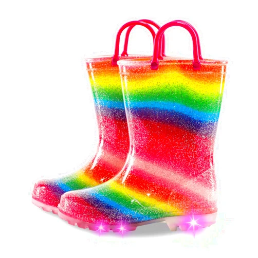 Generic Kids Toddler Rain Boots for Girls Boys Light Up Waterproof Rain Shoes Patterns and Glitter Boot with Easy On Handles