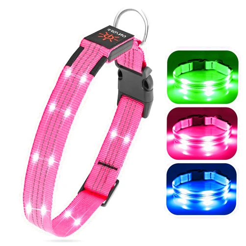 YFbrite Dog Collar Light, LED Dog Collar USB Rechargeable Waterproof, Flashing Dog Collar, Dog Collar Light Glow in The Dark for Safety Night Walking for Small, Medium and Large Dogs (Pink, Medium)