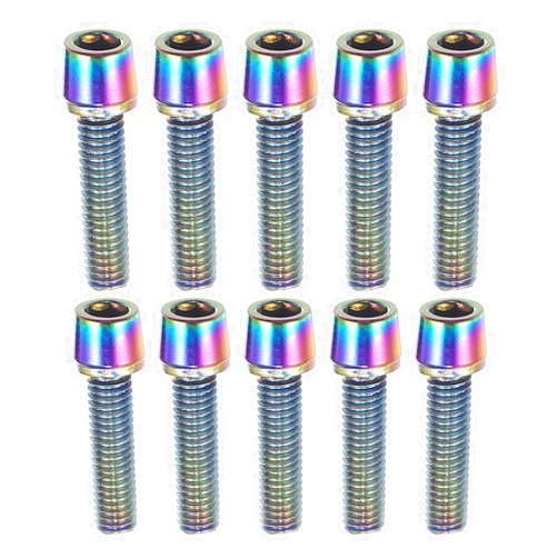 A ABSOPRO Tapered Bolts Screws for MTB Bike Bicycle Stem Durable M5x20mm Socket Head Cap Bolts Screws Nuts Steel Assorted Color (Set of 10)