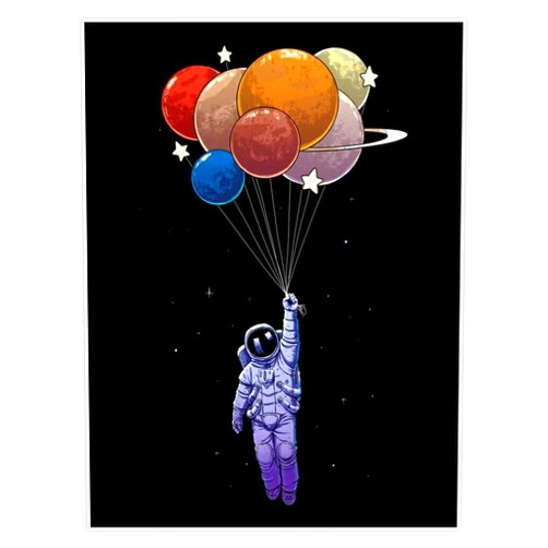 Leyland Designs Astronaut Floating with Planet Balloons Space Adventure Whimsical Art Design for Space Lovers Kids Adults 5