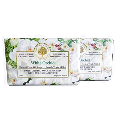Wavertree & London White Orchid Scented Natural Soap (2 Bars), 7oz Moisturizing French Triple Milled Soap Bars enriched with shea butter - Pure Plant Oil Bath & Body Soap for All Skin Types