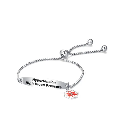 NARTGO Red Medical Alert ID Bracelet for Women Men Emergency First Aid Engraved Adjustable Stainless Steel Chain Bracelets
