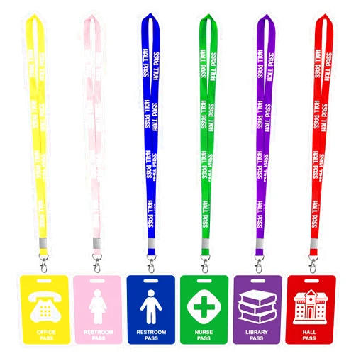 Hxezoc 6 Pieces Hall Pass Lanyards and School Passes Set, PVC Passes for School, Classrooms Hall, Library, Restroom, Office, Nurse, Teacher Supplies