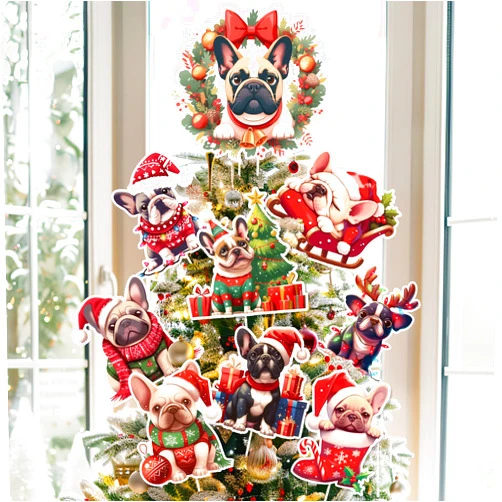 Ciazoxa Christmas French Bulldog Tree Topper 9Pcs Ornament Tree Decorations for Xmas Tree Top Decoration Indoor Outdoor Home Decor Holiday Party