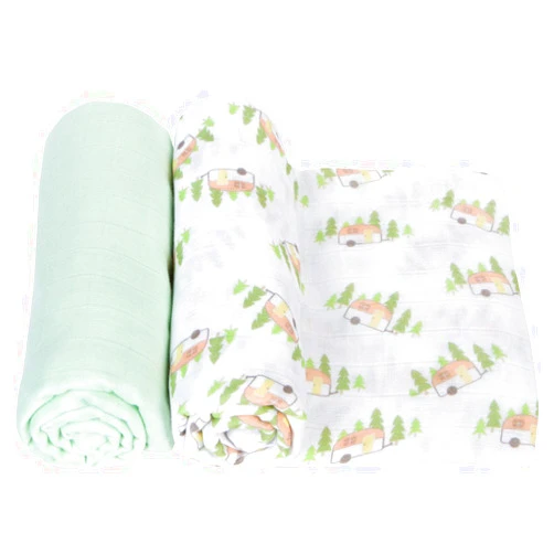 Miracle Blanket Soft Muslin Swaddles Newborn Nursery Sleep Essential - Pack of 2 Warm Wraps (Camper)