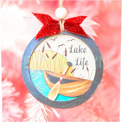 Kemmintvn Rustic Wooden Christmas Ornament – “Lake Life” Canoe & Oar Design, Farmhouse Holiday Tree Hanging Decoration
