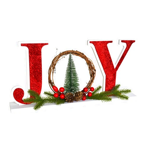 Veclotch Wooden Joy Sign for Home Decor, Rustic Freestanding, 15.75