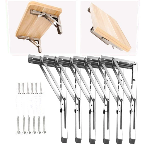 COCIVIVRE 6 Packs Fold Down Shelf Brackets 16 Inch Folding Shelf Brackets Heavy Duty Collapsible Shelf Space Saving for Table Wall Mounted Hinge Folding Table Bracket Max. Load 200lb (Stainless Steel)