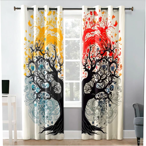 YELDAN Tree of Life Curtains 39 Inches Long 2 Panel Sets, Yin Yang Blackout Living Room Bedroom Curtains & Drapes, Room Darkening Curtains Thermal Insulated Printed Window Treatment Drape Curtains