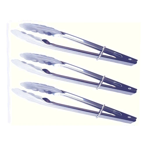 Goson Set of 3 Stainless Steel Clam Shell Food Service Tongs with Sliding Rings. Quality Construction, Dishwasher Safe (12