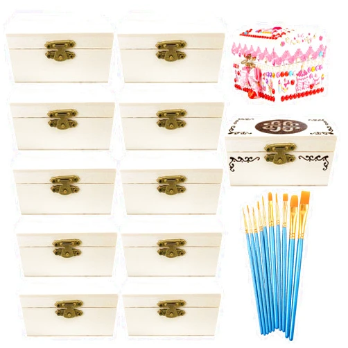 Aulufft 12 Piece Unfinished Wood Treasure Chest Decorate Wooden Mini Treasure Boxes with Locking Clasp for DIY Projects,Home Decor,Party Favors,Props,3.8x2.1x1.8 inches