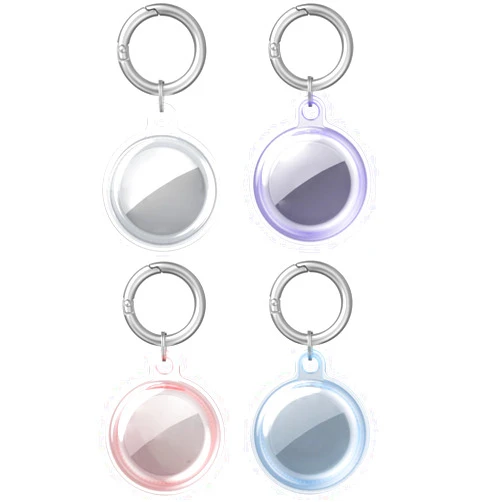Mokcent 4 Pack Waterproof Airtag Holder,Apple Airtag Case with Keychain,Anti-Scratch, Easy Installation,Soft Full-Body Shockproof Air Tag Holder for Luggage,Keys, Dog Collar (Blue/Purple/Pink/Clear)