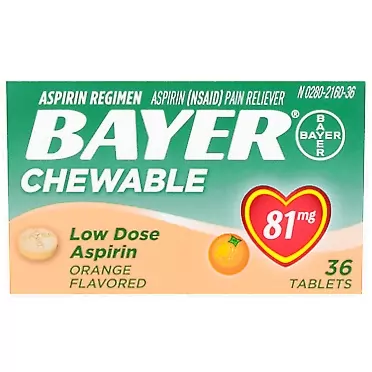 Bayer Children's Chewable, Children's Aspirin Pain Reliever, Orange, 36 ct