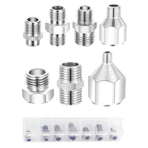 HUBEST 7 pcs of airbrush adaptor set airbrush fitting airbrush connector kit Airbrush Threaded Plug for Connecting Airbrush and air Compressor with Transparent plaxtic Box