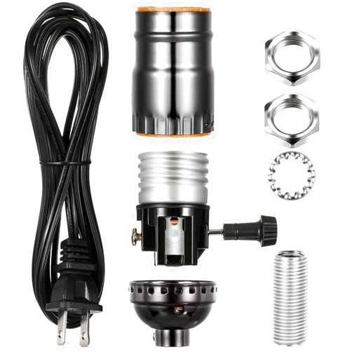 Honoson Lamp Kit for Repair Light Replacement for Bulb Lamps with 3 Way Socket Light Repair Kit Rewire Finish Kit Chandelier Wiring Parts for Antique DIY Steel Lantern Design Making Switch(Black)