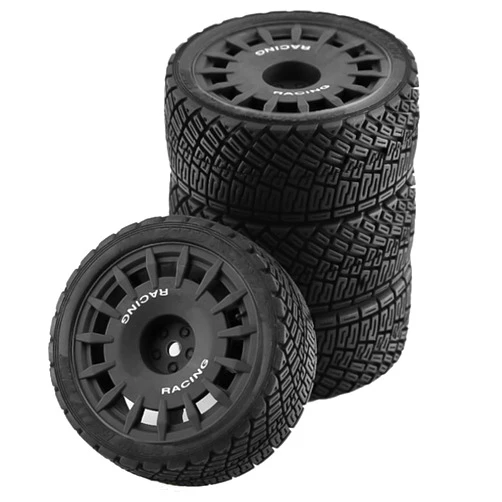 Chanmoo 1/10 RC Rally Car Tires On Road Tyres 12mm Hex Plastic Wheels Rims Compatible with 1/10 Scale Racing Car Tamiya TT01 TT02 XV01 TA06 PTG2 HPI KYOSHO HSP RC On-Road Car 4PCS (Black)