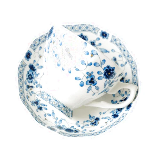 JHNIF Bone China Cup and Saucer Set, Blue and White Porcelain Tea Cup, Coffee Cup, 6oz