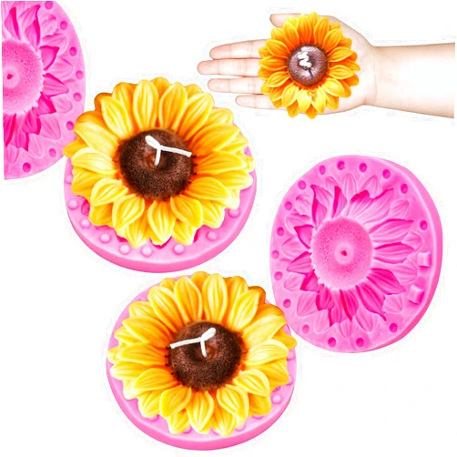 Wehous 2PCS Large Sunflower Silicone Molds, 3D Flower Silicone Molds for Chocolate Fondant Cake Decoration, Flower Soap Wax Candle Polymer Clay Molds for Handmade Art Craft Baking Tool