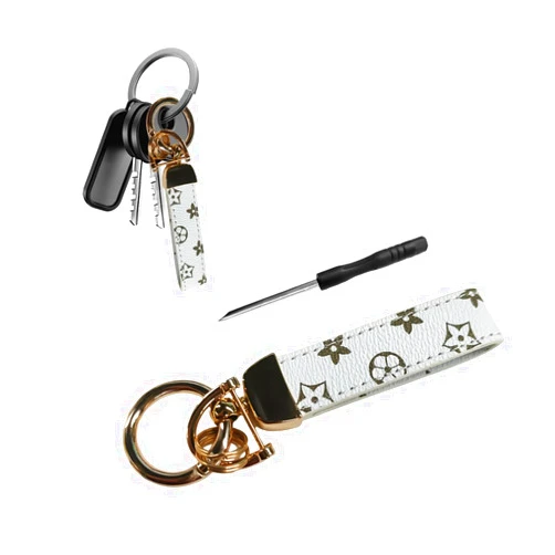 Yourkar Car Key Chain, Patterned Leather Anti-Lost Key Chain, Universal Key Ring for Men & Women, Car Accessories (Flower White)