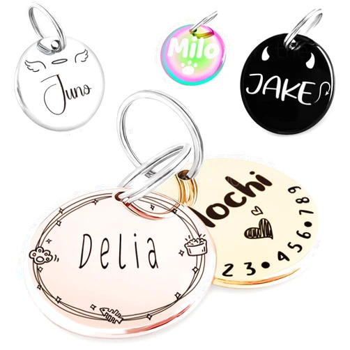 MEOW the WOOF Name Pattern Art Design - Dog Tags Personalized for Pets - Custom Cats Dogs ID Tag - Stainless Steel Deep Engraving (Round)