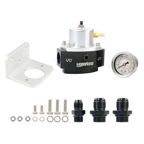 Hypertune Adjustable Fuel Pressure Regulator 8AN Gauge EFI Bypass Kit Boost Reference - 1:1 4-65 PSI Silver+Black