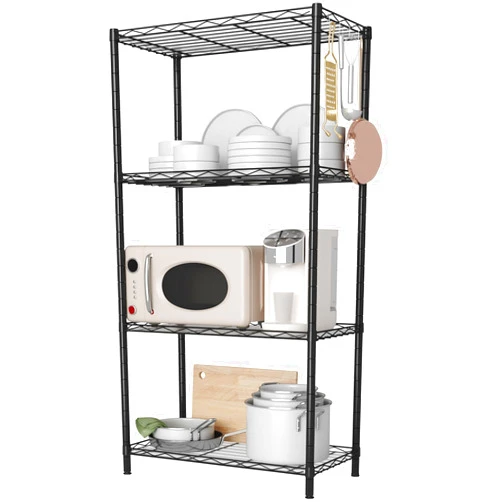 HOMEFORT 4-Shelving Unit, Adjustable Wire Shelving, Metal Wire Shelf with Shelf Liners and Hooks for Kitchen, Closet, Bathroom, Laundry, Black,21