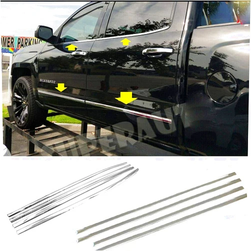Overun Polished Stainless Steel Window Sill Moldings+Side Molding Sets Designed for 2014-2018 Silverado Sierra 1500 2500 3500 4 Full DR Crew Cab