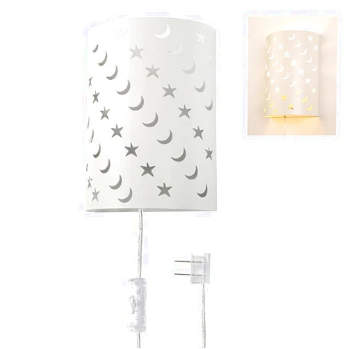 AizzKry Plug In Wall Sconce Stars and Moons Kids Wall Lamp, Nursery Baby Room Wall Light with 6FT Plug in Cord On/Off Switch, Ideal for Kids Rooms, Bedroom and Play Rooms, E26 Base, White(Exclude Bulb)