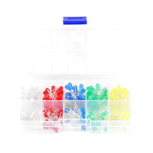 Fydun LED Light Emitting Diode Assortment Kit, 200Pcs 3mm 5mm Red Yellow White Green Blue Assortment Emitting LED Diodes Light Kit Set