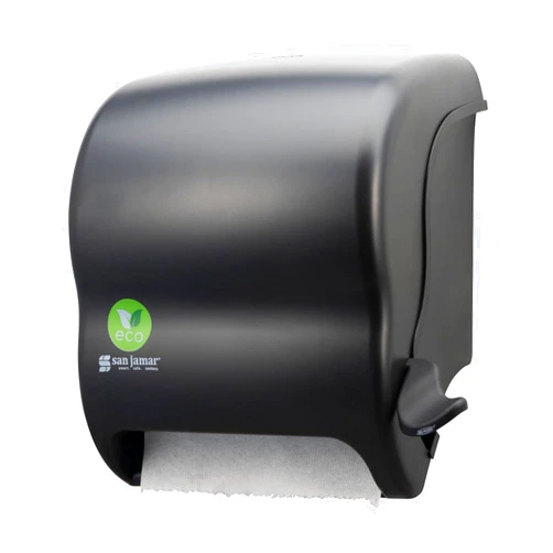 San Jamar Ecologic Element Recycled Plastic Lever Paper Towel Dispenser, Manual Towel Dispenser, Wall Mounted Dispenser with Zero Waste for Home and Business, 8 Inch Rolls, Black