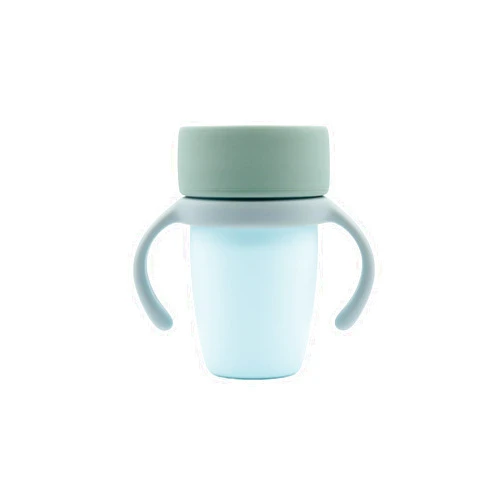 WeeSprout Baby Training Cup - Silicone Sippy Cup with Removable Handles for Weaning Off Bottle - Transition Spill-Proof Toddler Cups - No-Spill Design (Sky/Matte Green/Light Gray)