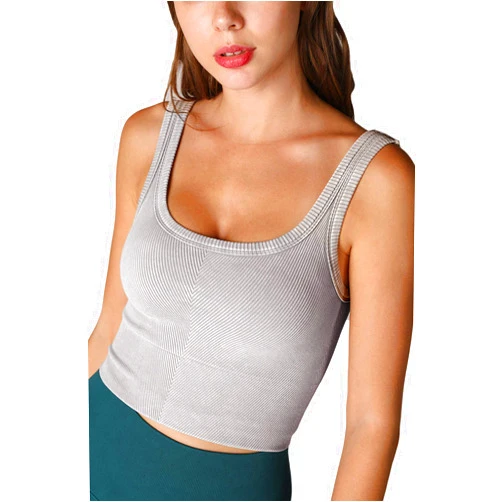 NIKIBIKI Women Seamless Vintage Chevron Ribbed Crop Top, Made in U.S.A, One Size