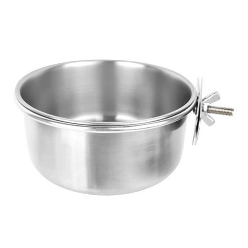 H H&J HUAJIAN HUANJIAN Bird Feeder Dish Cup,Pet Feeder Water,Chinchilla Food Bowl,Stainless Steel Bird Bowls with Clamp,(30oz)