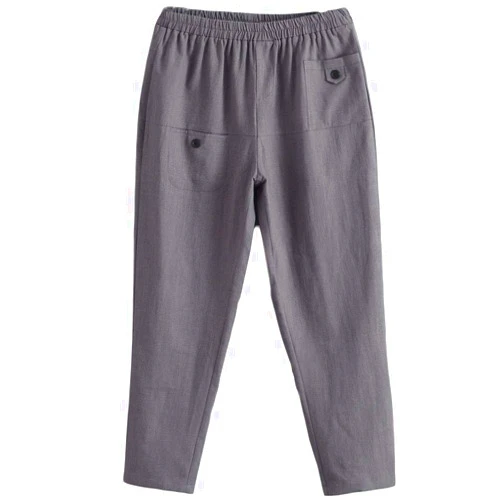 Minibee Women's Elastic Waist Casual Crop Linen Pull On Pants