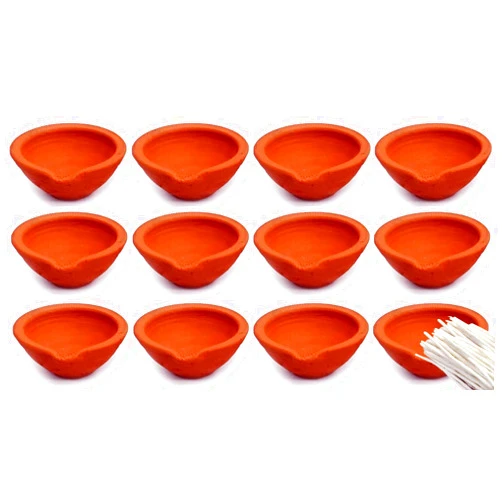 Craftsman SATVIK Handmade Clay Diya 12 Pc Set. Traditional Terracotta Natural Earthen Oil Lamp Diyas Welcome Dia with Cotton Wicks Batti. Diwali Deepawali Decoration Indian Housewarming Return Gift Items